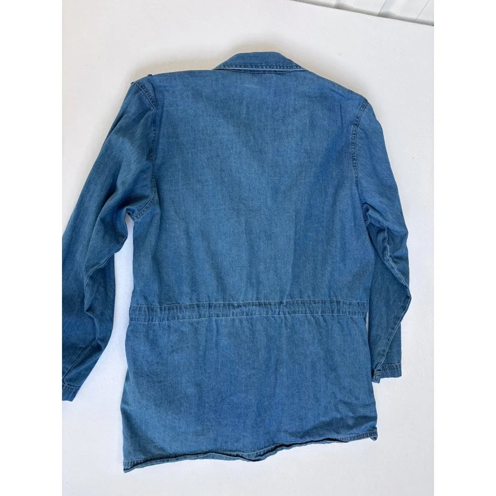 LEI‎ Vintage Denim Utility Jacket Medium Wash Drawstring Waist Cargo Pockets M